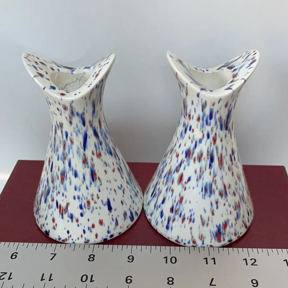 Art pottery candle holders with drip paint design